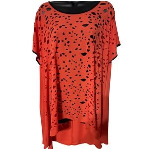 D'She Exclusive Orange Black Trim Cut Out Hi-Lo Tunic Top‎ Blouse Size 2